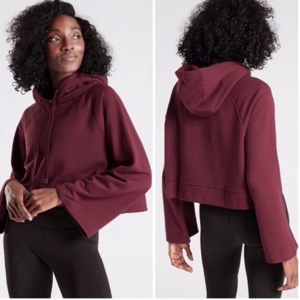 Athleta Women Burgundy Red Steady State Crop Flare Sleeve Sweatshirt Size XS